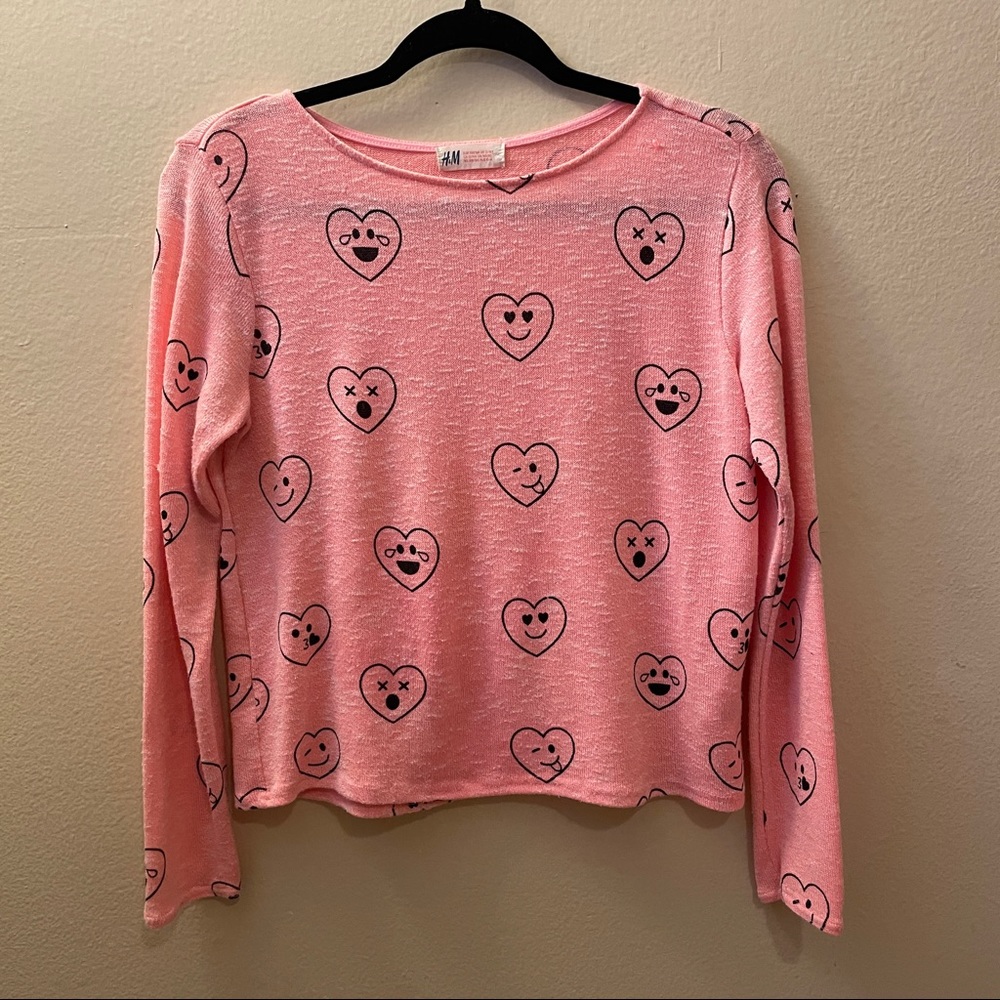 H&M Pink and white Heart Emoji Sweater US Size 12-14Y